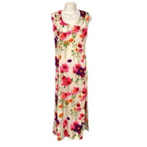 Vintage 60/70s neon floral brights maxi dress Large-XL,  slits, flower dress
